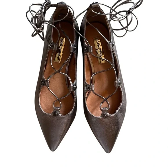 Halogen Women's Metallic Lace-Up Ponty Toe Flats - Picture 1 of 3